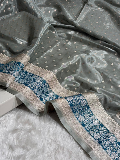 Grey Shades With Contrast Border Crepe Silky Katan Banarasi Saree CSK-06
