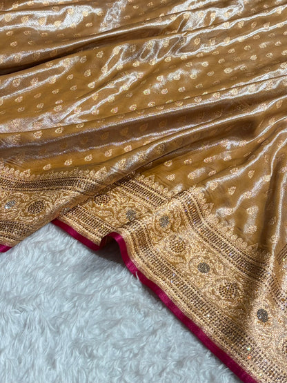 Birdal Satin Silk Booti in Beige Shades BSS01 (w)