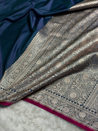 Peacock Blue Shades Floral Border Mashru Silk Saree MSM-62
