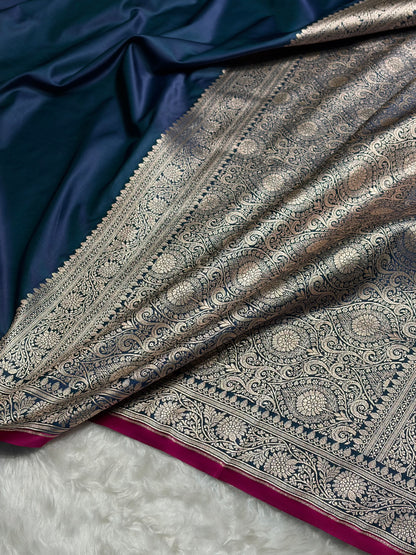 German Blue Shades Floral Border Mashru Silk Saree MSM-62