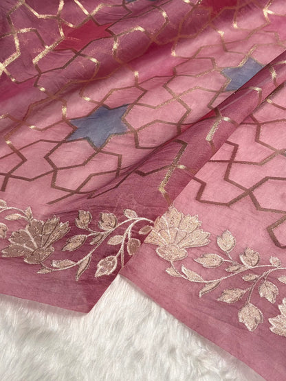 Pure Organza Rangkat Rani Floral Border Banarasi Silk Saree PO-08