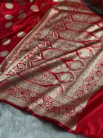 Red Shades Banarasi Satin Silk Saree SS33