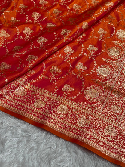 Satin Silk Saree Jaal in Pinkish Orange Shades SS23