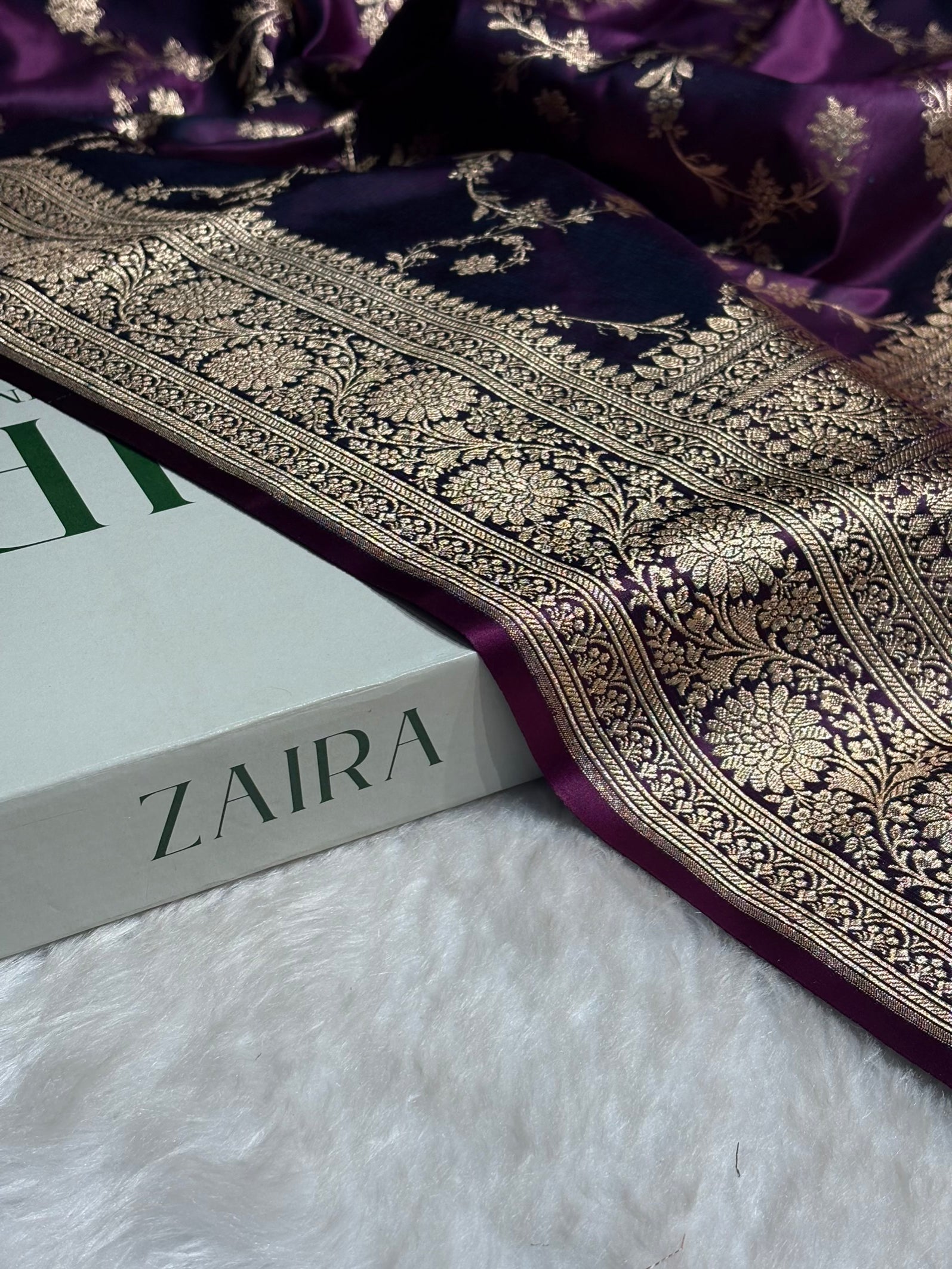 Wine Shades Floral Jaal Pattern Satin Katan Silk saree SK60