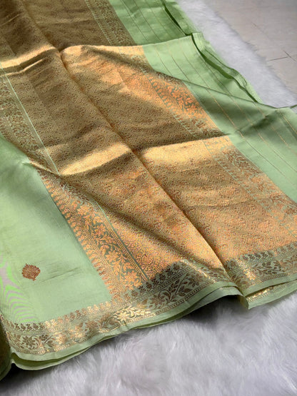 Pista Shade Handwoven Pure Katan Raw Mango Silk RM-06