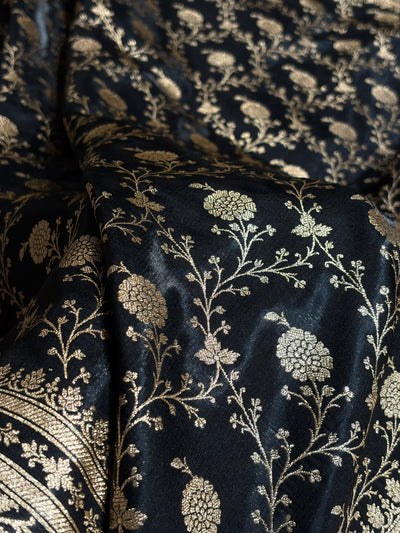 Black Shades Jaal Pattern Banarasi Satin Silk Saree SS55