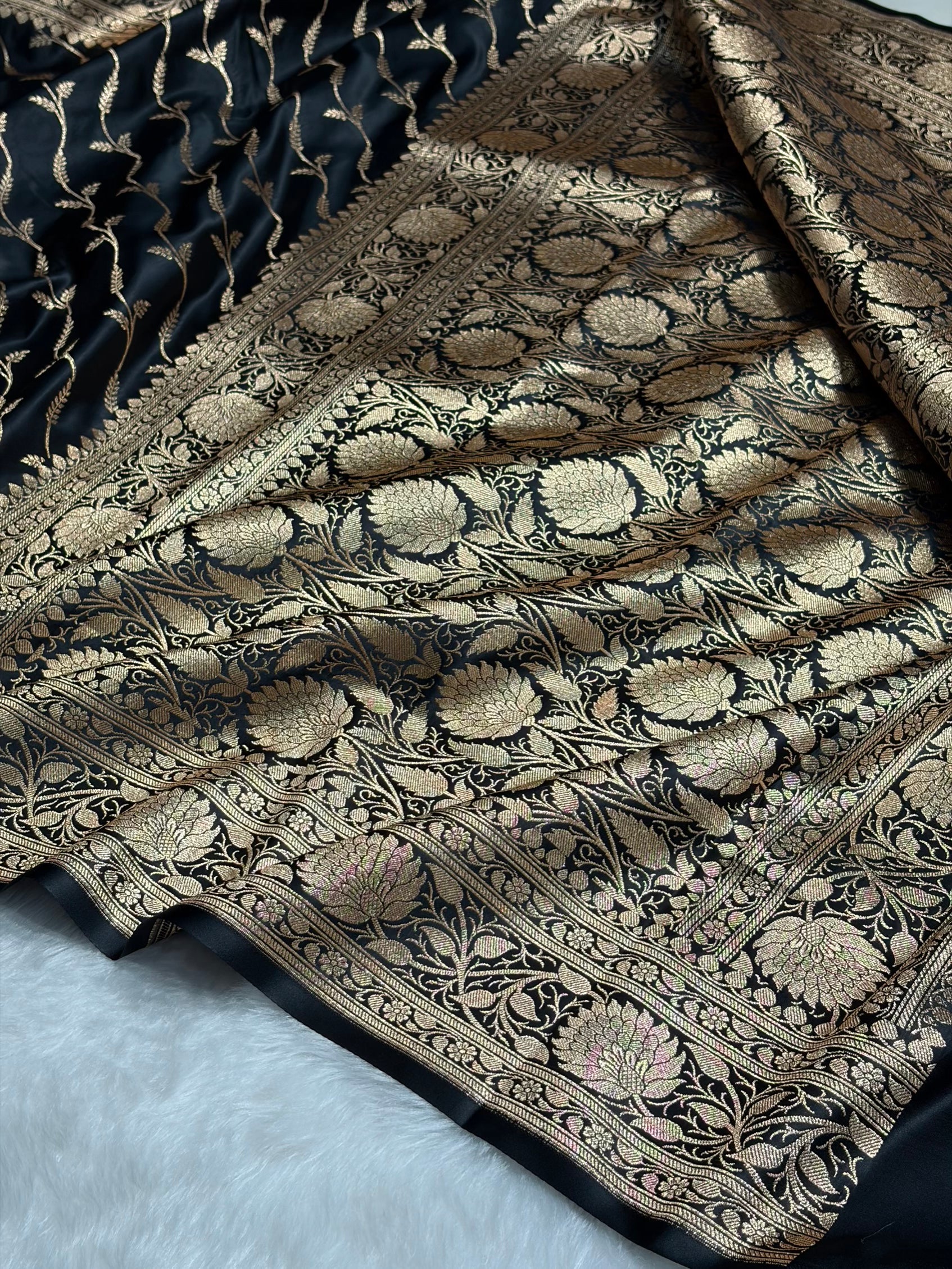 Black Pattern Satin Katan Silk saree SK37
