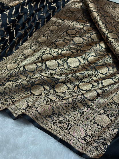 Black Pattern Satin Katan Silk saree SK37