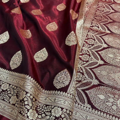 Ultra Light Weight Satin Silk Maroon Boota SS05