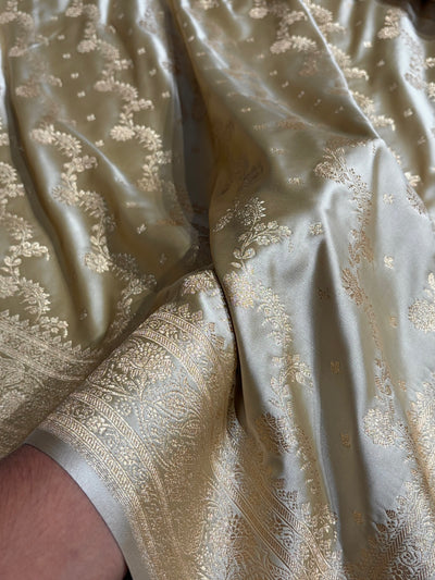 Banarasi Satin Katan Saree With Jaal Pattern in Tusser Shades SK121