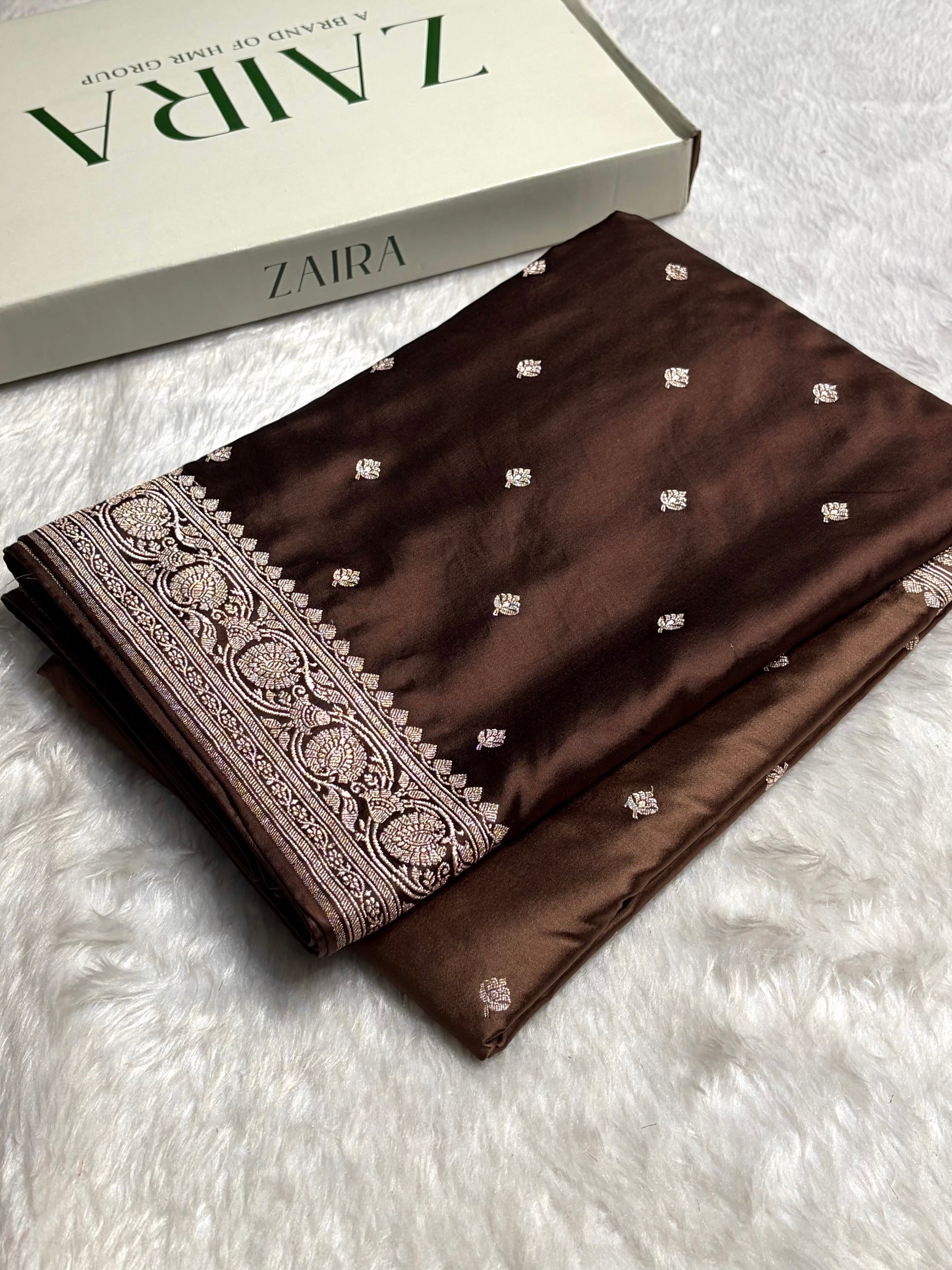 Ombre Light Chocolate Booti Mashru Silk Saree MS10