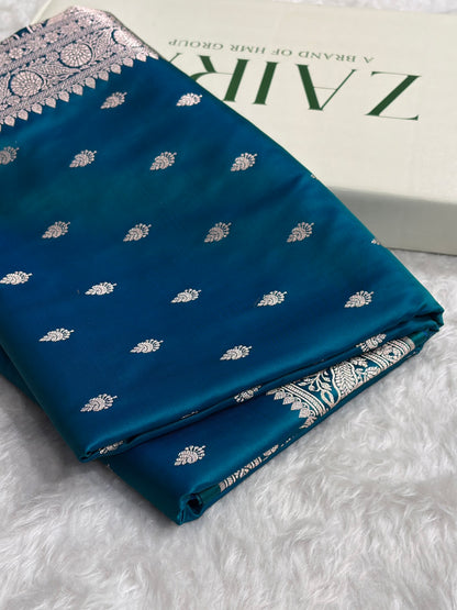 Peacock Shades Banarasi Boota Pattern Floral Mashru Silk Saree MSM-109