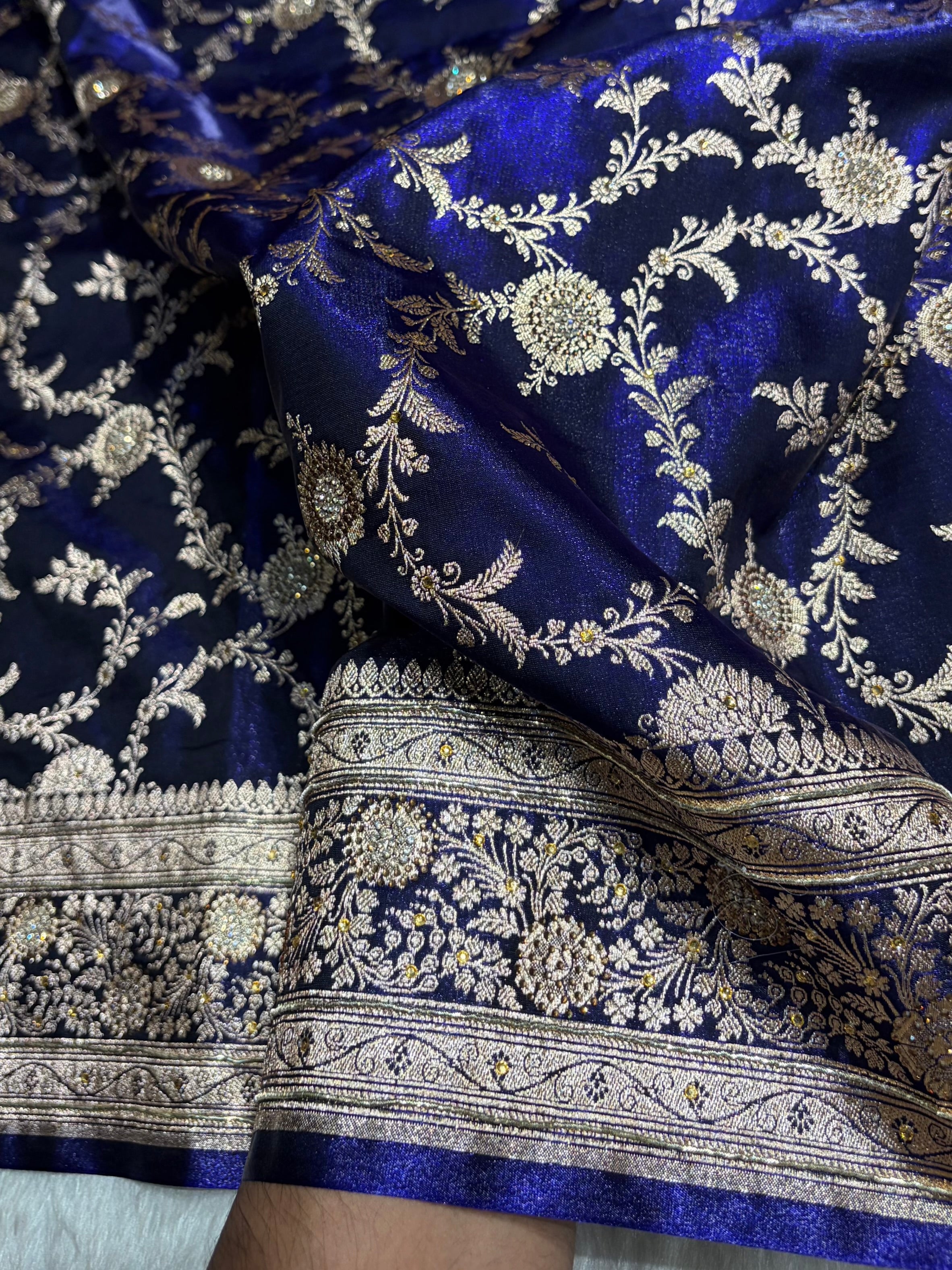Satin Silk Banarasi Jaal in Royal Blue Shades with Work BSS14