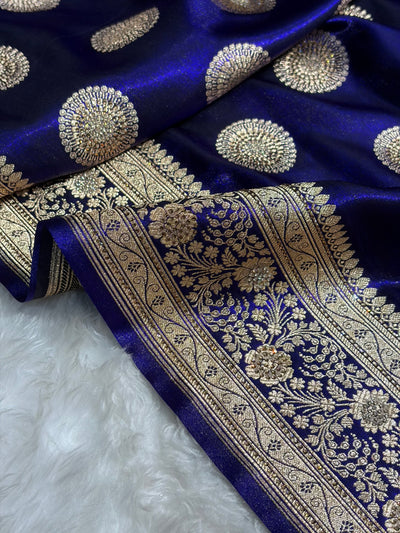 Royal Blue Shades Banarasi With Swarovski Stone Work Satin Silk Saree BSS33