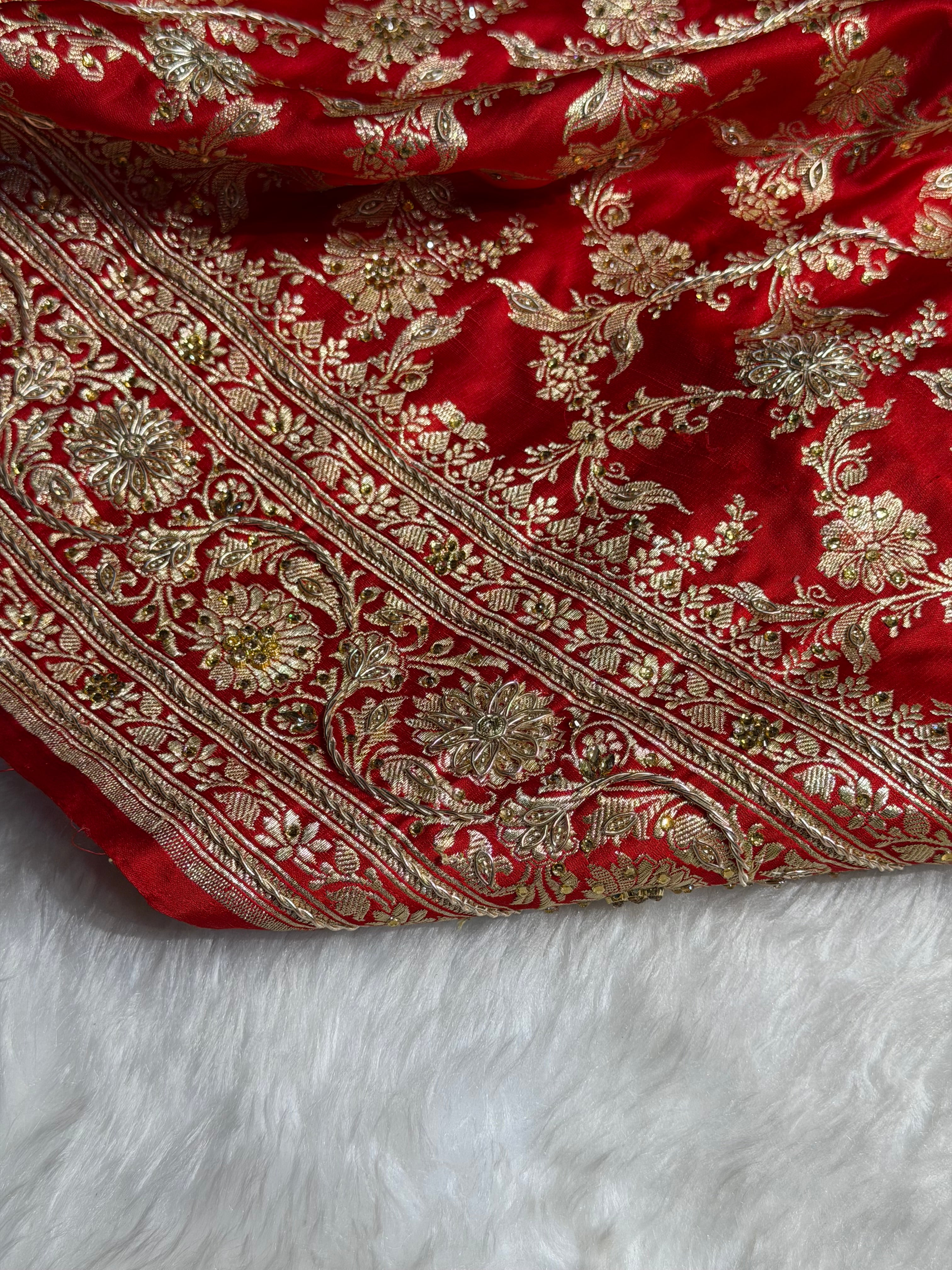 Bridal Red Pure Katan Silk Banarasi Saree with Zardozy, Ari and Stone work  PBSK01