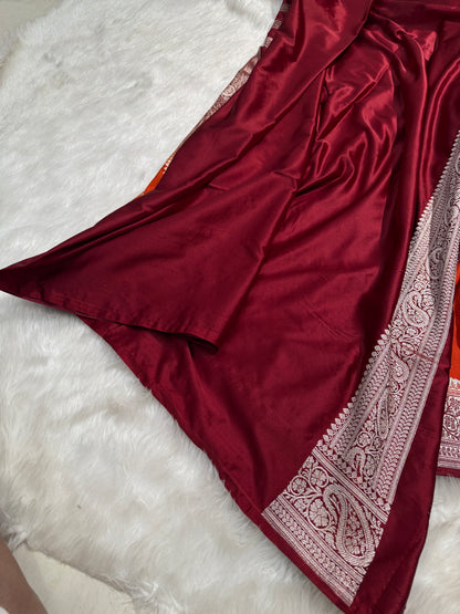 Rust - Maroon 2D Tone Booti Mashru Silk Saree