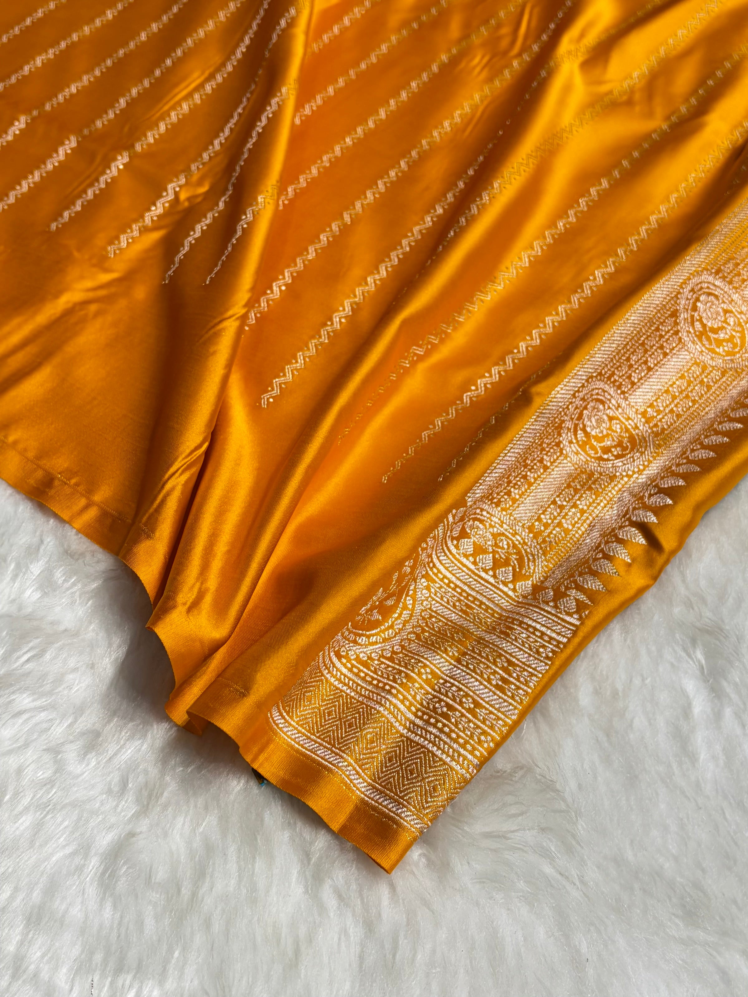 Mustard Boota With Floral Border Mashru Silk Saree MSM-96