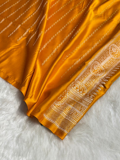 Mustard Boota With Floral Border Mashru Silk Saree MSM-96