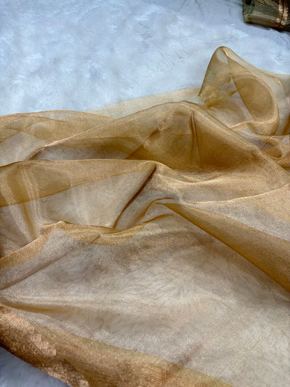 Tusser Gold Bananasi Floral Shades Pure Tissue Silk Saree PT-37