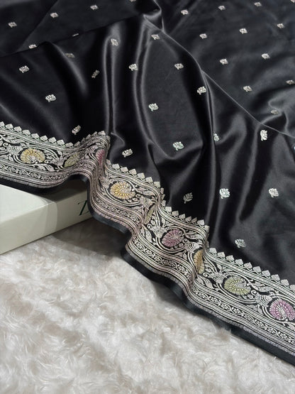 Black Shades Banarasi Minakari Booti Mashru Silk Saree MS10