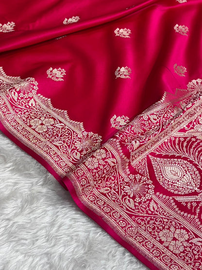 Cross Red Shades Banarasi Boota Pattern Floral Mashru Silk Saree MSM-111