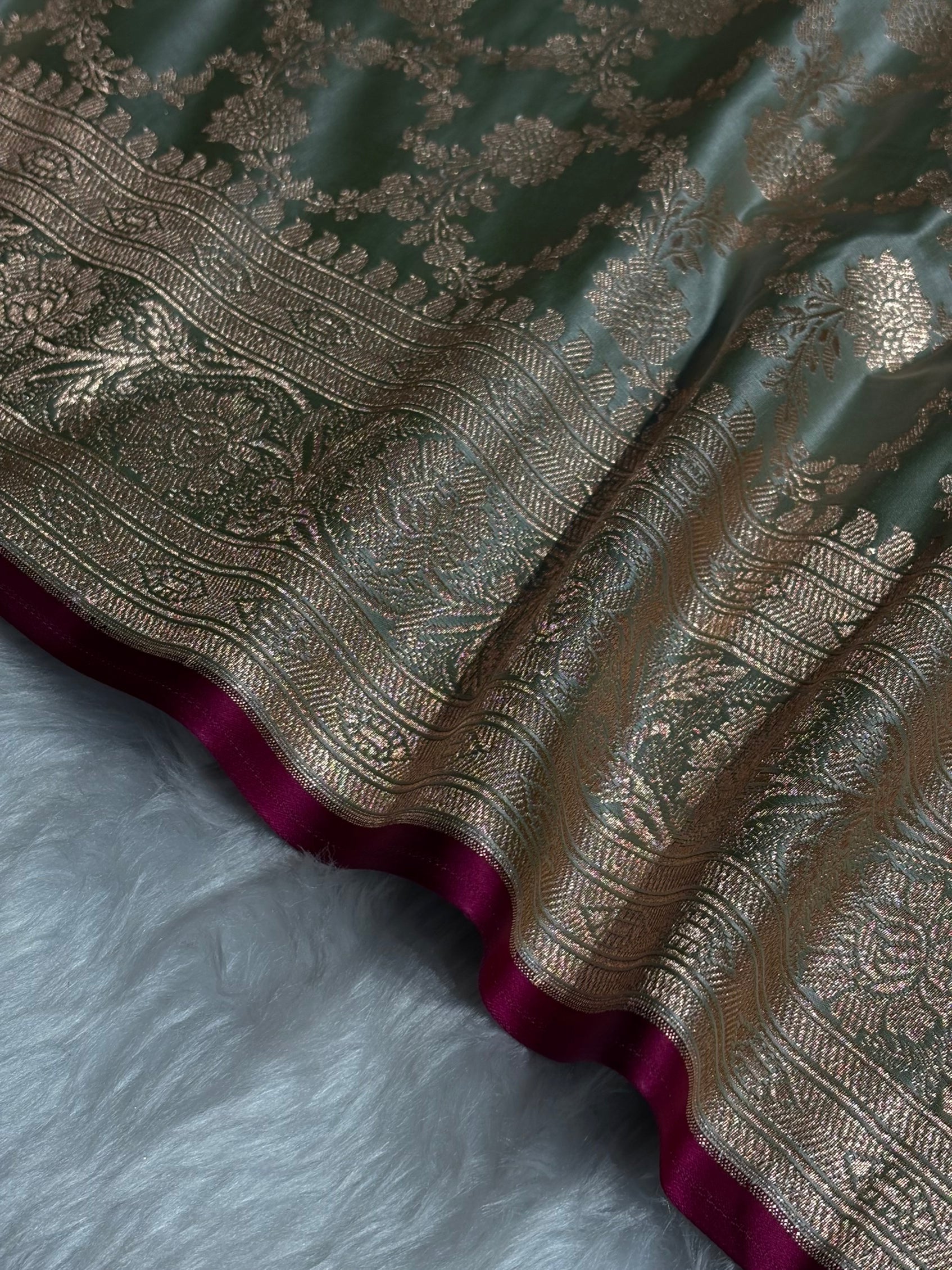 Light Green Jaal Pattern Satin Katan Silk Saree SK25