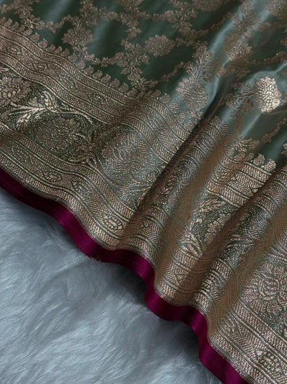 Light Green Jaal Pattern Satin Katan Silk Saree SK25