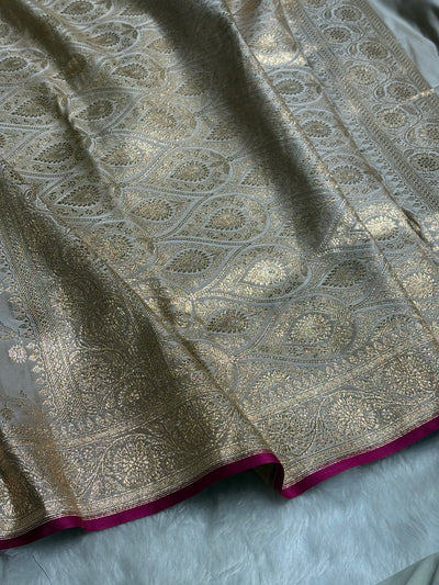 Beige Cross Satin Katan Silk Saree SK17