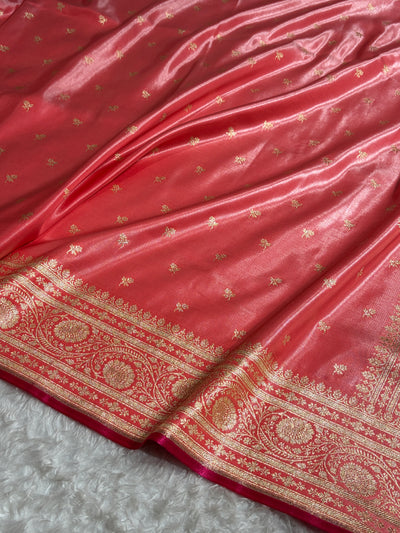 Banarasi Baby Pink Shades Cross Pattern Banarasi Satin Silk Saree SS52