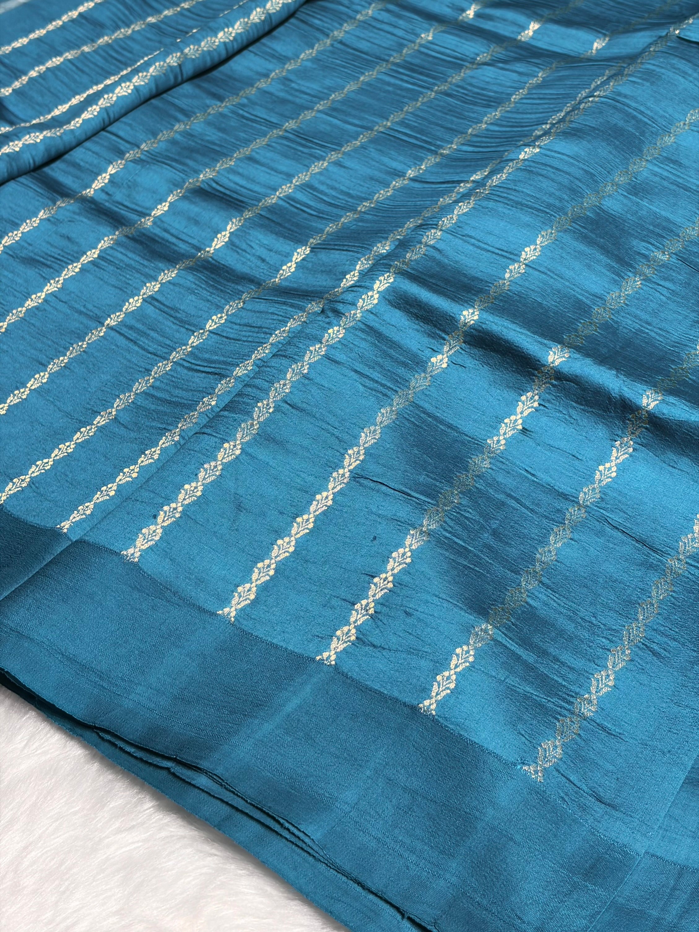 Dusty German Blue Boota Handwoven Raw Mango Silk RM-28