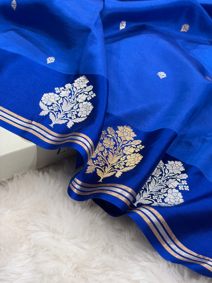 Royal Blue Handwoven Kaduwa Pure Katan Paper Silk RM-01
