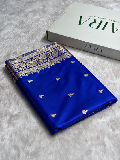 Royal Blue Booti Pattern Satin Katan Silk Saree SK66