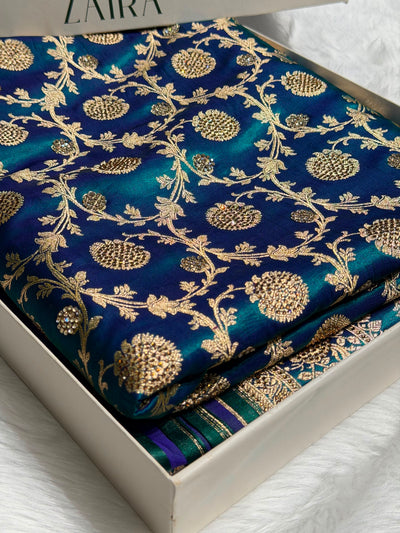 Peacock With Swarovski Stone Work Jaal Pattern Satin Silk Saree BSS15