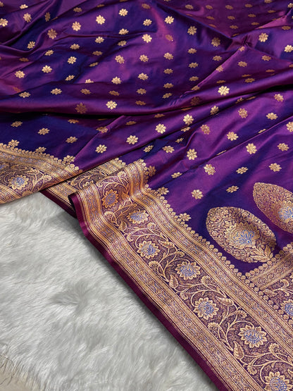 Cross Purple Booti Katan Silk saree