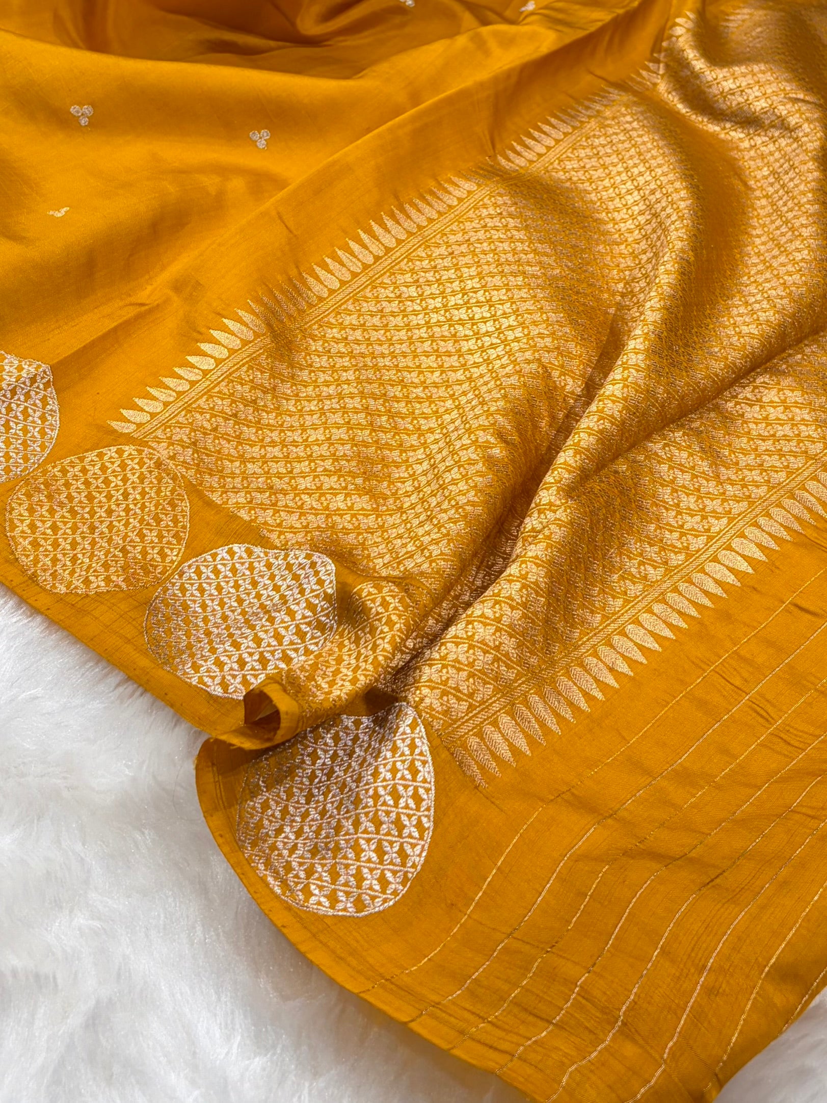 Banarasi Mustard Shades Handwoven Pure Paper Silk Saree RM-87