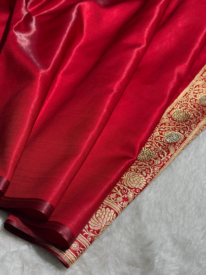 Satin Silk Saree Banarasi Swarovski Work Jaal in Maroon Shades BSS23 (R)