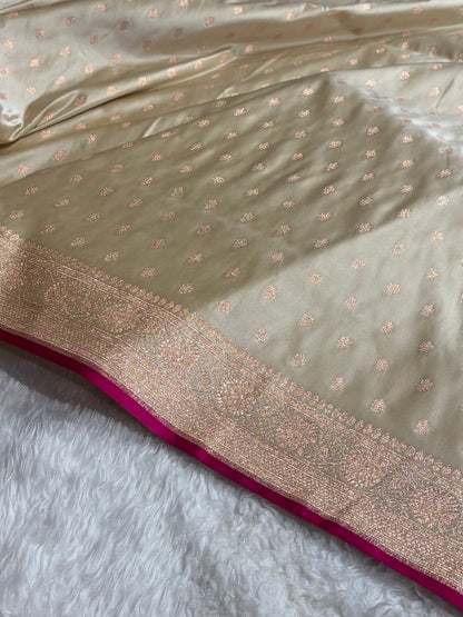 Light Beige Shades Booti Katan Silk Saree SK07