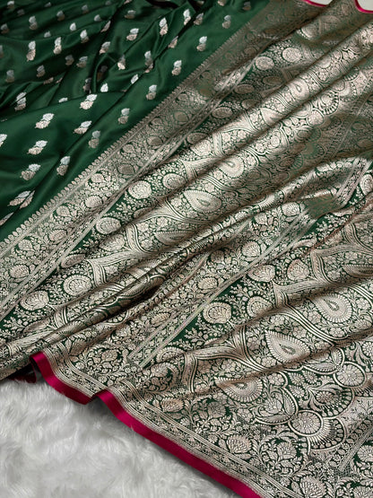 Bottle Green Shades Floral Booti Mashru Silk Saree MSM-69