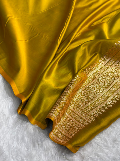 Banarasi Satin Katan Saree With Boota in Liril Mehendi Shades SK89