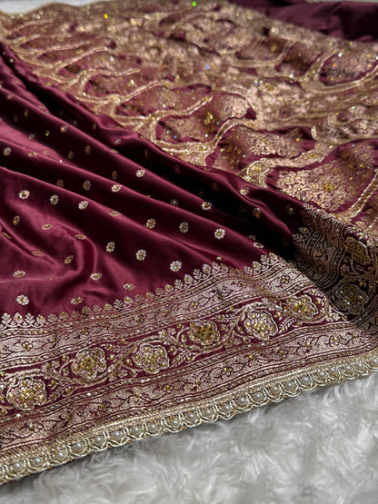 Bridal Garnet Katan Silk with Ari and Stone and Gotta Patti