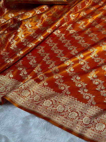 Fire Gold Shades Banarasi Satin Silk Saree SS32