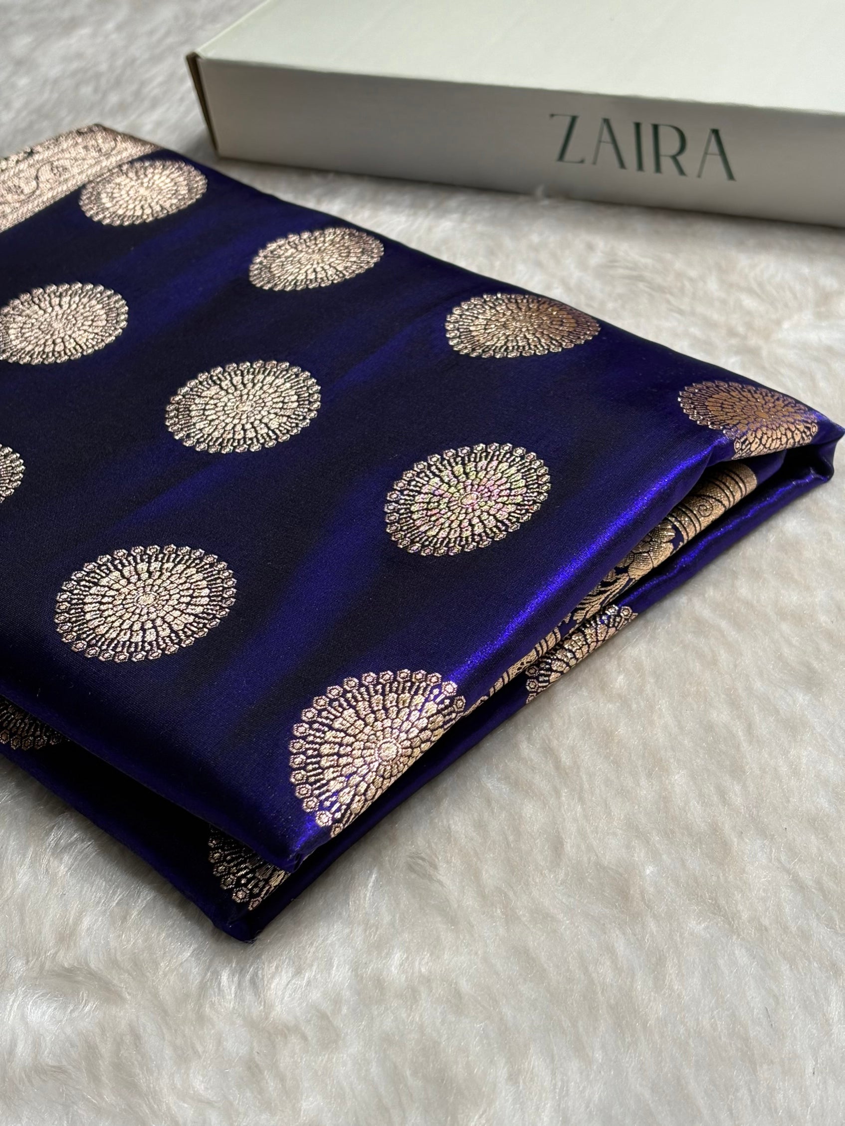 Royal Blue Shades Banarasi Satin Silk Saree SS33
