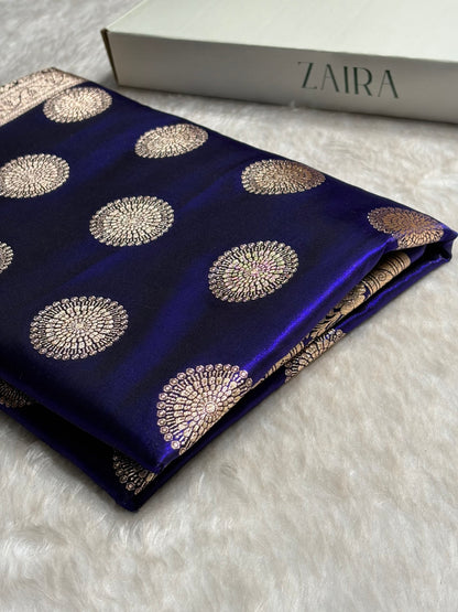 Royal Blue Shades Banarasi Satin Silk Saree SS33