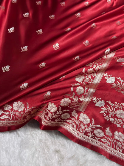 Maroon Boota With Floral Border Mashru Silk Saree MSM-85