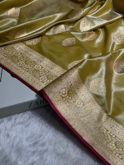 Ultra Light Weight Satin Silk Boota in lemon Green Shades SS05