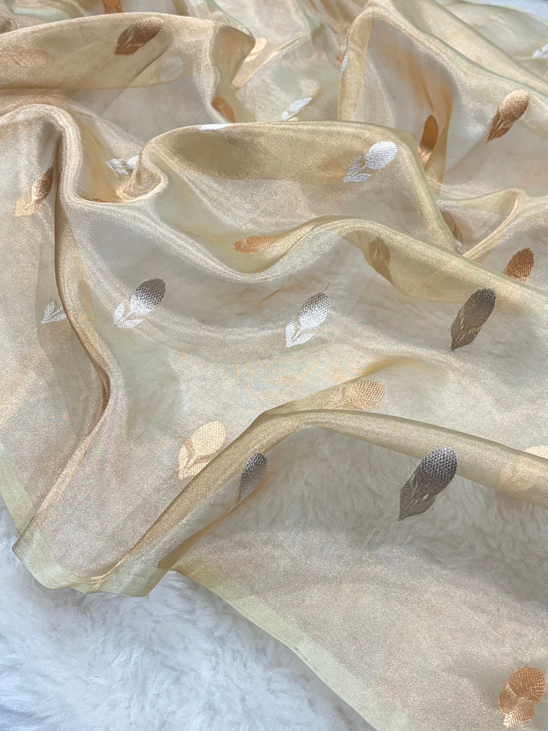 Tusser Bananasi Floral Shades Pure Tissue Silk Saree PT-50