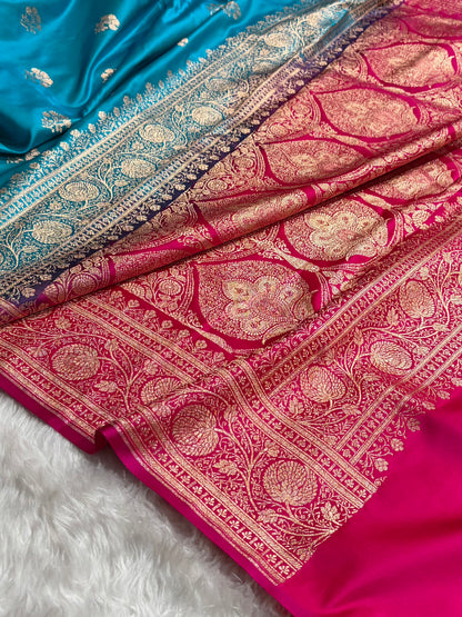 Firozi - Rani Banarasi Boota Katan Silk Saree SKM29
