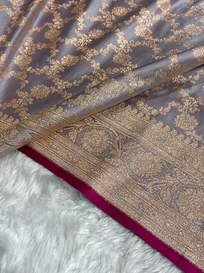 Grape Shades Jaal Pattern Satin Katan Silk Saree SK25