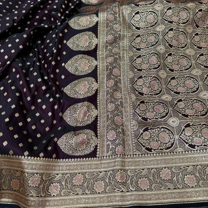 Booti Katan Silk Saree In Dark Wine Shades