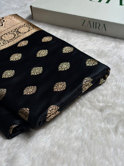 Boota Katan Silk Saree In Black Shades SK02